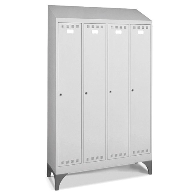 Vendita online Armadio spogliatoio a 4 scomparti con tetto inclinato mm.1195x500x2141H - Grigio chiaro RAL7035